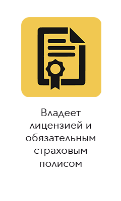 Владеет лицензией и обязательным страховым полисом
